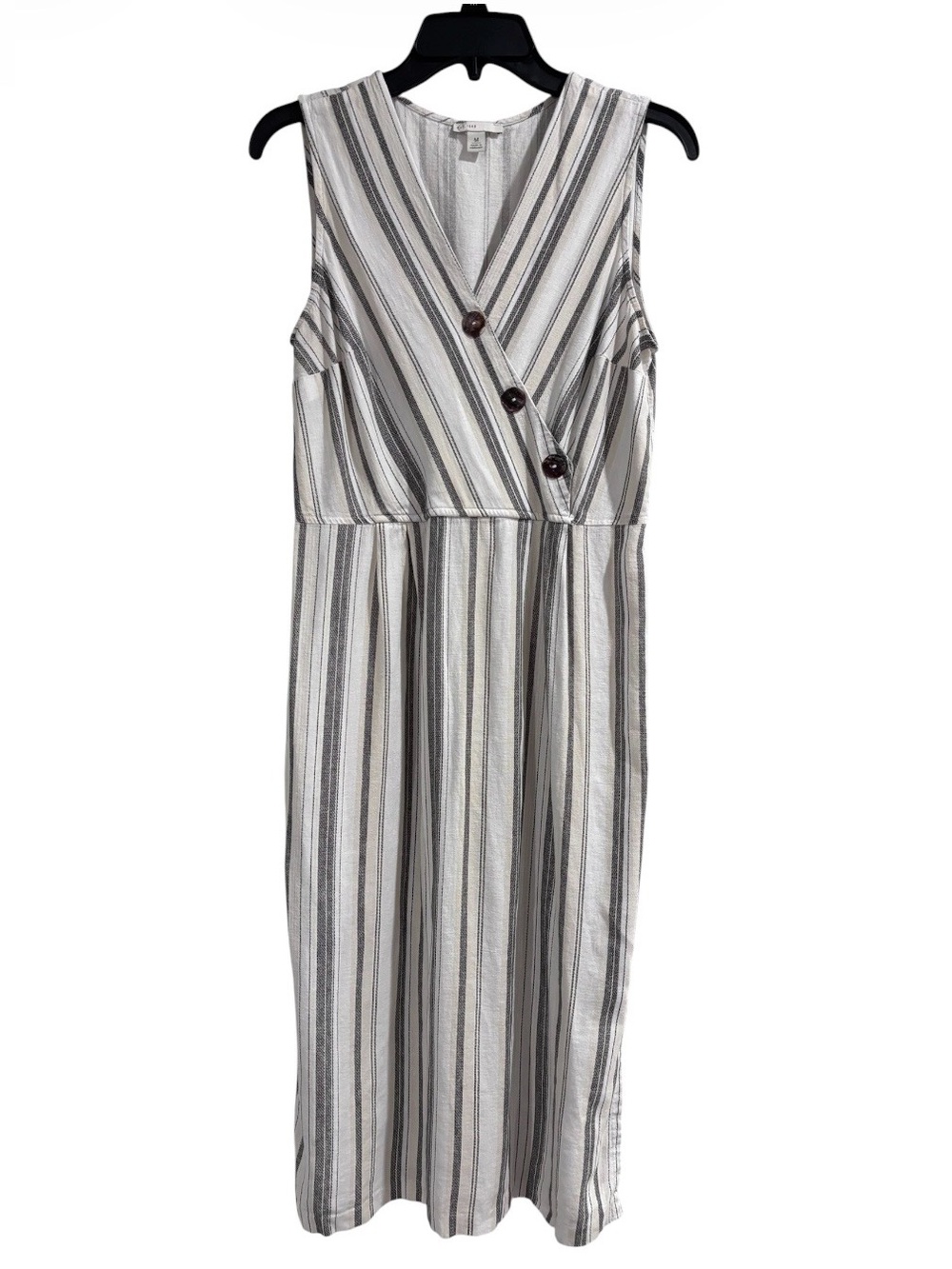 Cato Est. 1946 Striped Faux Wrap Button Midi Dress Linen Blend Women’s Size Med
